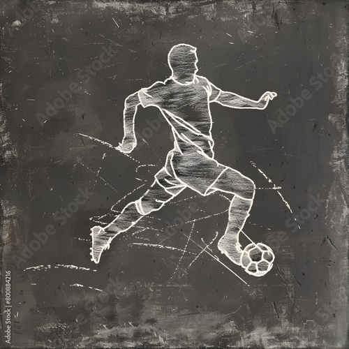  Dynamic Soccer Player Chalk Drawing, Action-Packed and Energetic on Blackboard