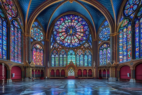 Mysterious Gothic Cathedral: Intricate Stained-Glass Windows and Vaulted Ceilings © Michael