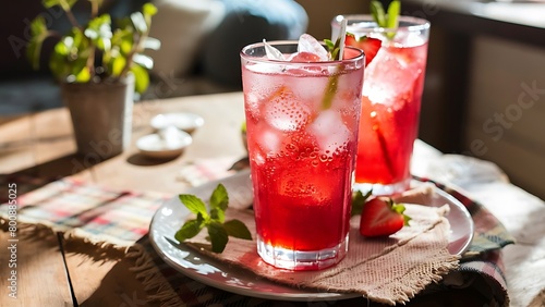 Wallpaper Mural Iced strawberry soda on wood table Torontodigital.ca