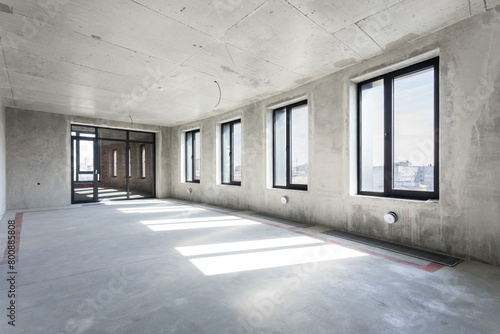 interior of the apartment without decoration in gray colors. rough finish