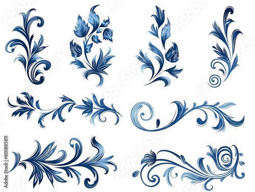 set of floral elements, sketch, color