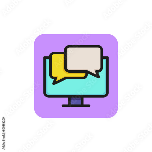 Icon of online communication. Speech bubbles, conversation, computer. Correspondence concept. Can be used for topics like internet communication, online dating website, social networking