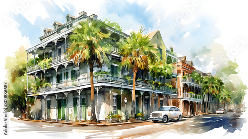 Digital watercolor street scenery abstract graphic poster web page PPT background