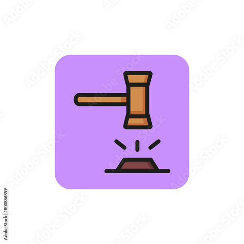 Line icon of gavel hitting on block. Sentence, trial, auction. Court concept. Can be used for topics like legislation, law, judicial system
