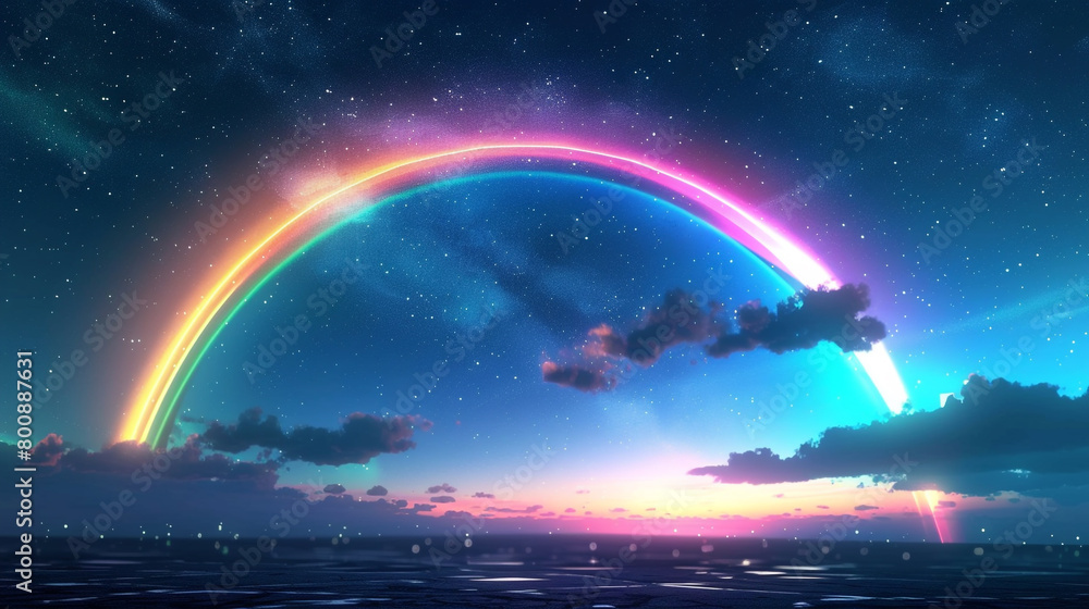 Prismatic rainbows of digital light, arching across the expanse of the night sky like bridges to distant realms.
