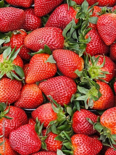 Ripe strawberries. Tasty food. Beautiful texture, background. View from above.