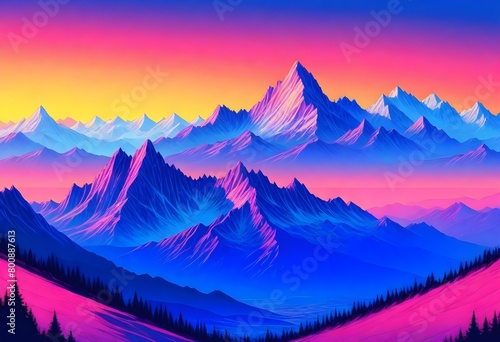 Cyberpunk Serene Mountain Range At Sunset Majestic (2)