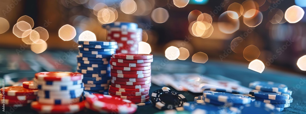 Casino with casino chips in the background, Generative AI, Casino with casino chips in the background, Generative AI,