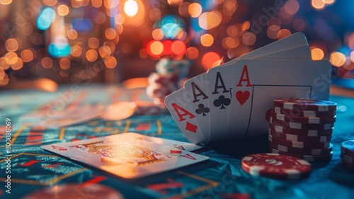 Casino with casino chips in the background, Generative AI, photo