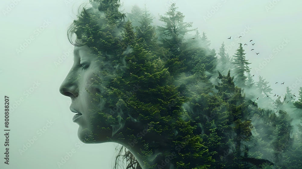 Harmonious Identity: Human and Nature Double Exposure