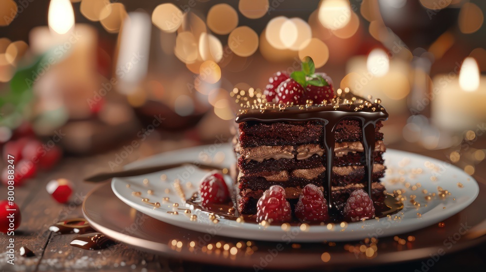 A decadent and indulgent chocolate dessert, with layers of rich cake background. World Chocolate Day concept. Sweet chocolates perfect for valentines day background.
