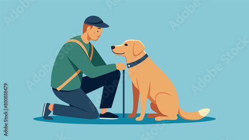 A poignant drawing of a lone veteran and their service dog highlighting the bond between man and animal and the healing power of companionship.. Vector illustration