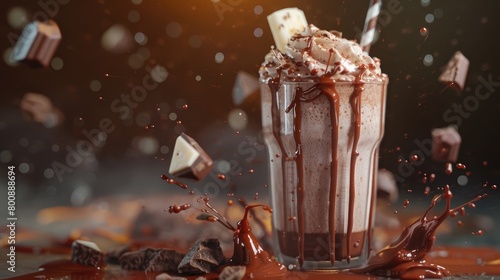 A captivating image of a fudge-filled milkshake, its thick, creamy texture and rich flavor offering a decadent indulgence on National Fudge Day.