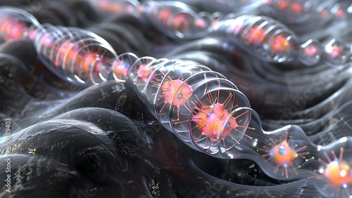 3D model of mitochondria showing dynamic structure and energy production in cells . Concept Biological Illustration, Cellular Biology, Mitochondria Structure, Energy Production, 3D Modeling photo