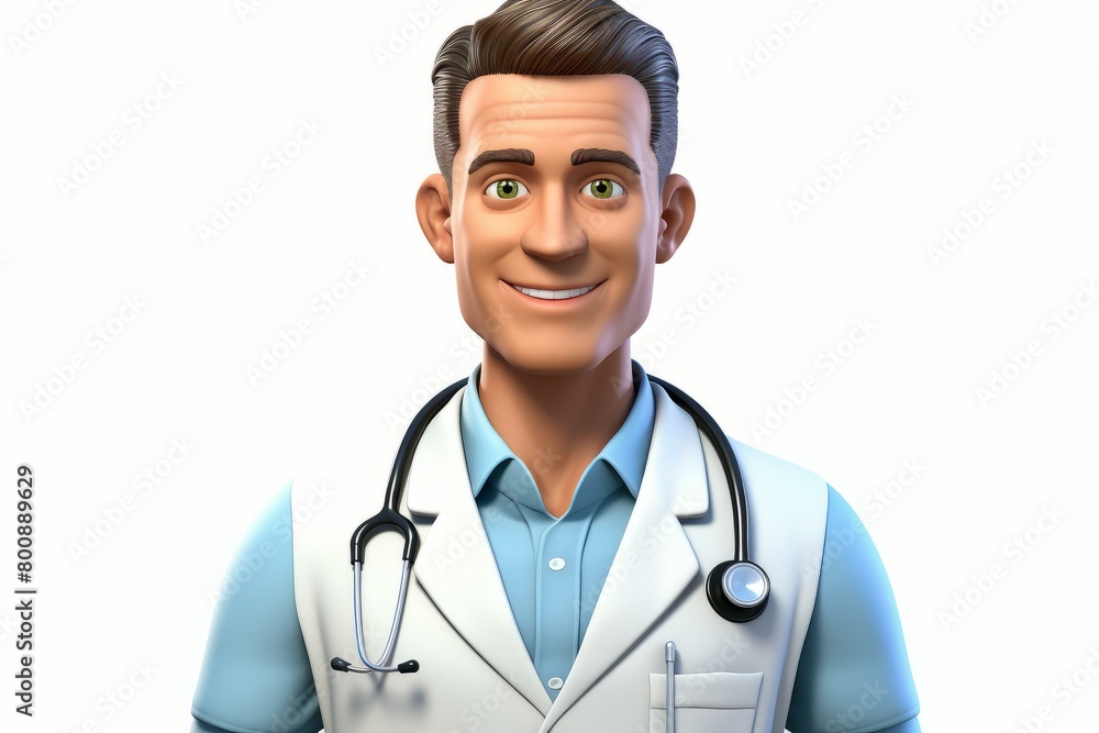 Fototapeta premium A male doctor with a stethoscope around his neck is smiling at the camera.