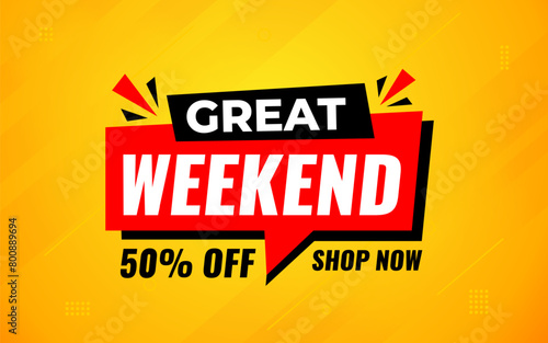 Weekend offer Sale banner vector design template. Weekend offer discount banner, Discount Sale label and promotion offer.