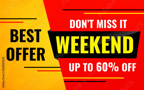 Weekend offer Sale banner vector design template. Weekend offer discount banner, Discount Sale label and promotion offer.