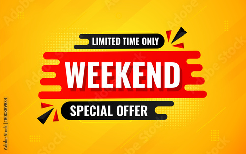 Weekend offer Sale banner vector design template. Weekend offer discount banner, Discount Sale label and promotion offer.
