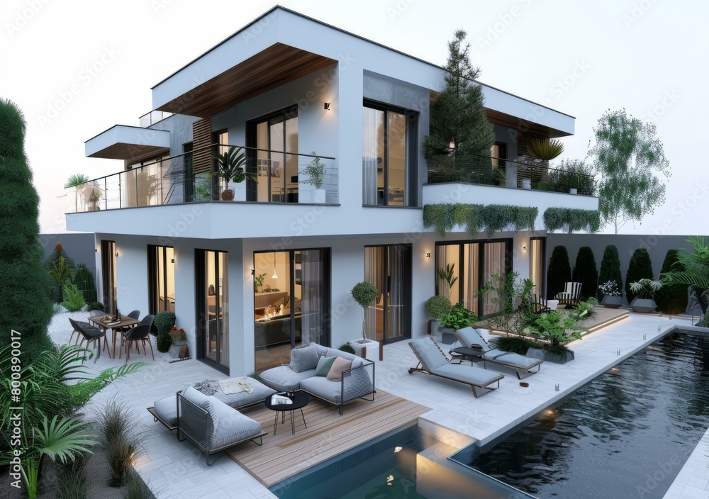 Modern house with pool and garden