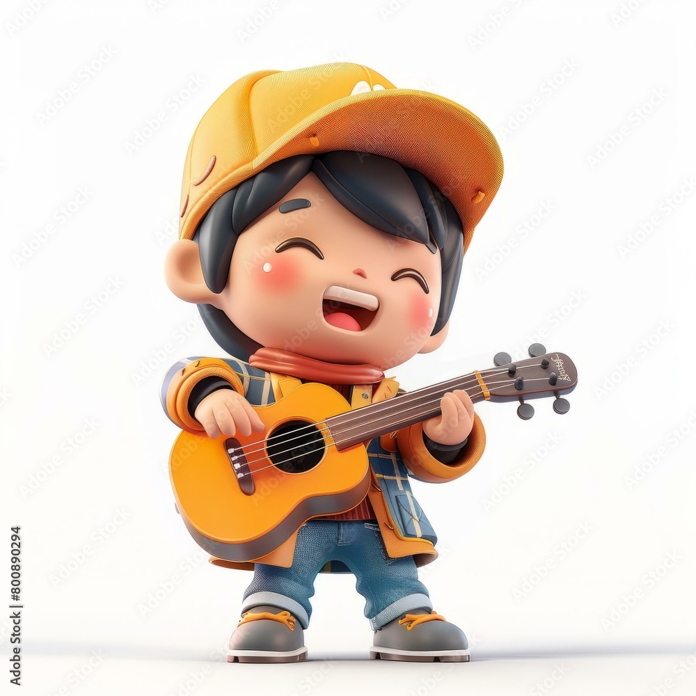 A happy boy playing the ukulele A happy boy playing the ukulele
