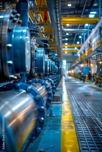 Industrial valves and pipelines closeup