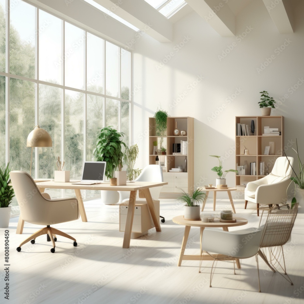 A bright and airy home office with a large windows