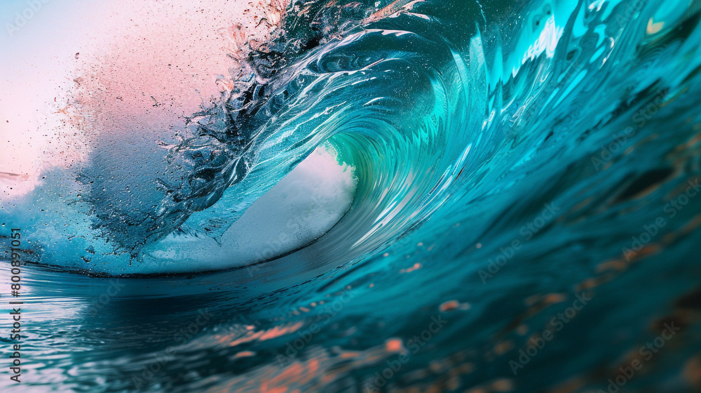 Visualize a turquoise wave, its refreshing hue reminiscent of tropical waters. The wave's gentle curves suggest a serene, inviting environment.