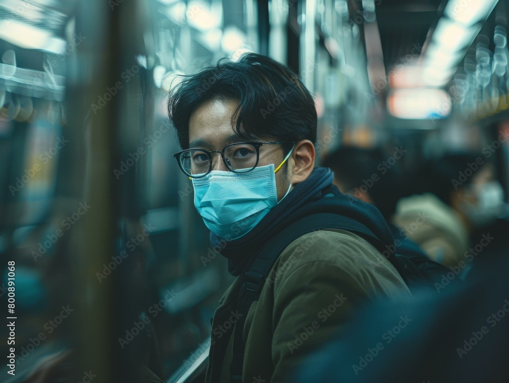 A young man wearing a mask is looking at the camera with a serious expression. A young man wearing a mask is looking at the camera with a serious expression.