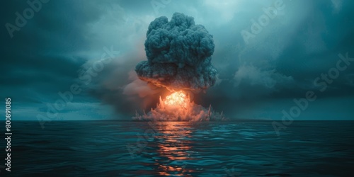 A nuclear explosion over the ocean photo