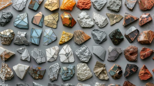 A variety of rocks and minerals with different colors and patterns