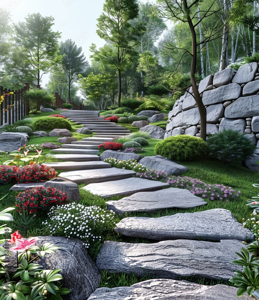 Obraz premium Stone path in a beautiful garden