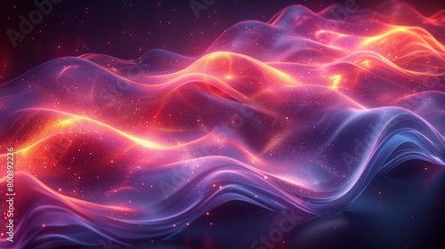 Modern illustration of a dark abstract background with glowing waves. Modern purple blue gradient flowing wave lines. Futuristic technology concept. Modern illustration.