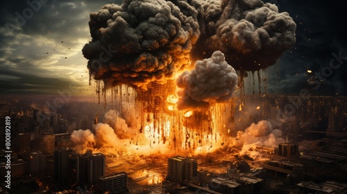 Devastating consequences of a nuclear explosion, apocalyptic scene and high-quality image photo