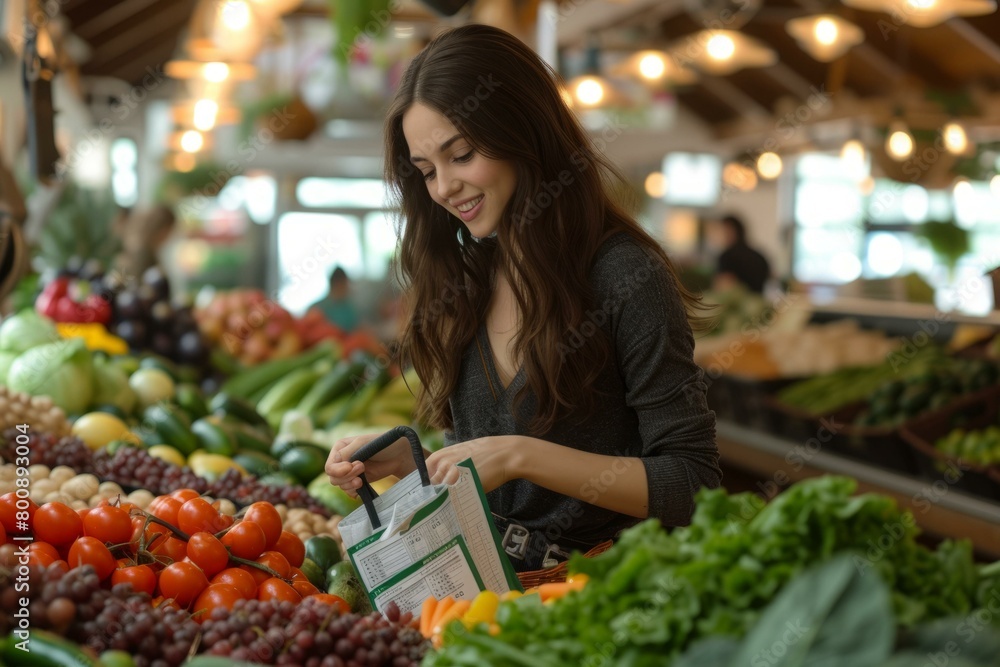 Young woman shopping for fresh vegetables at a farmers market