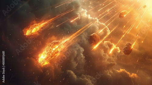 Fiery meteors streak through the atmosphere photo