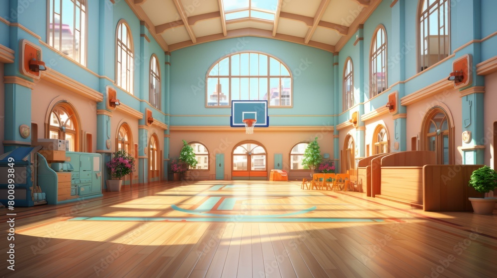 An illustration of an empty school gym