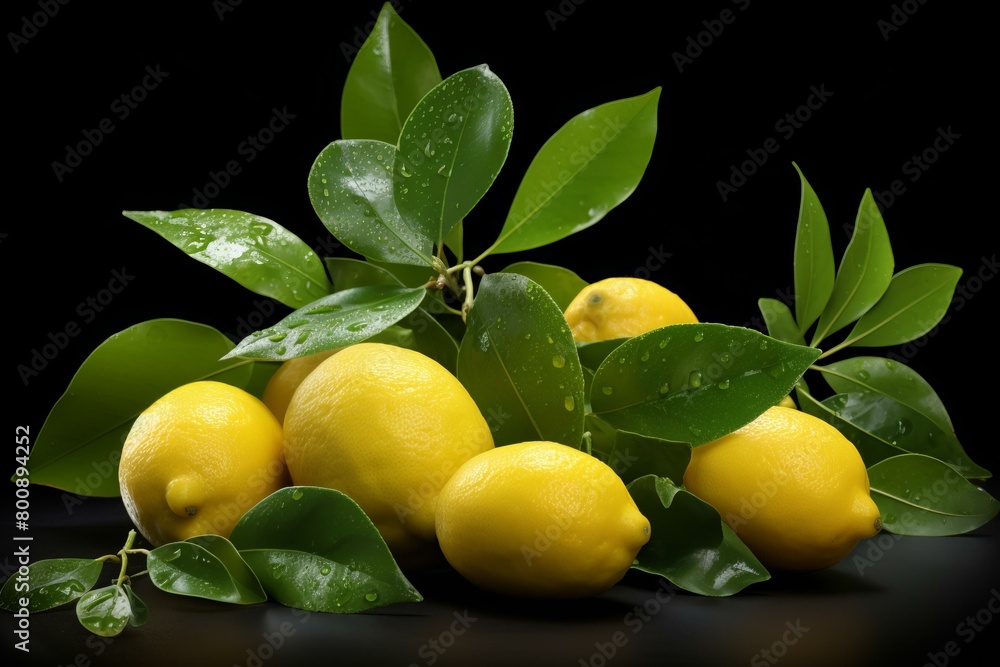 Still life of lemons with leaves