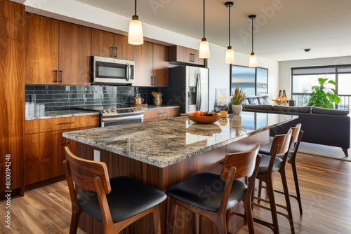 Walnut Kitchen Island With Seating And Living Room