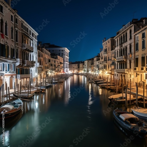 A view of the Grand Canal in Venice, Italy, at night photo