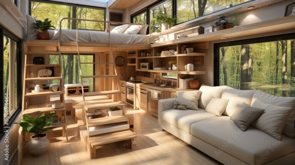 Naklejka premium A cozy and modern small house surrounded by nature