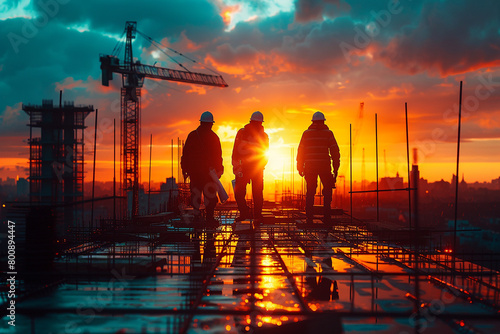 Silhouette construction worker Concrete pouring during commercial concreting floors of building in construction site and Civil Engineer or Construction engineer inspec work