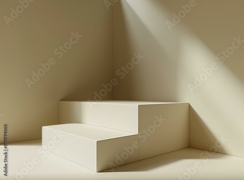 3D rendering of a podium with two levels against a beige background
