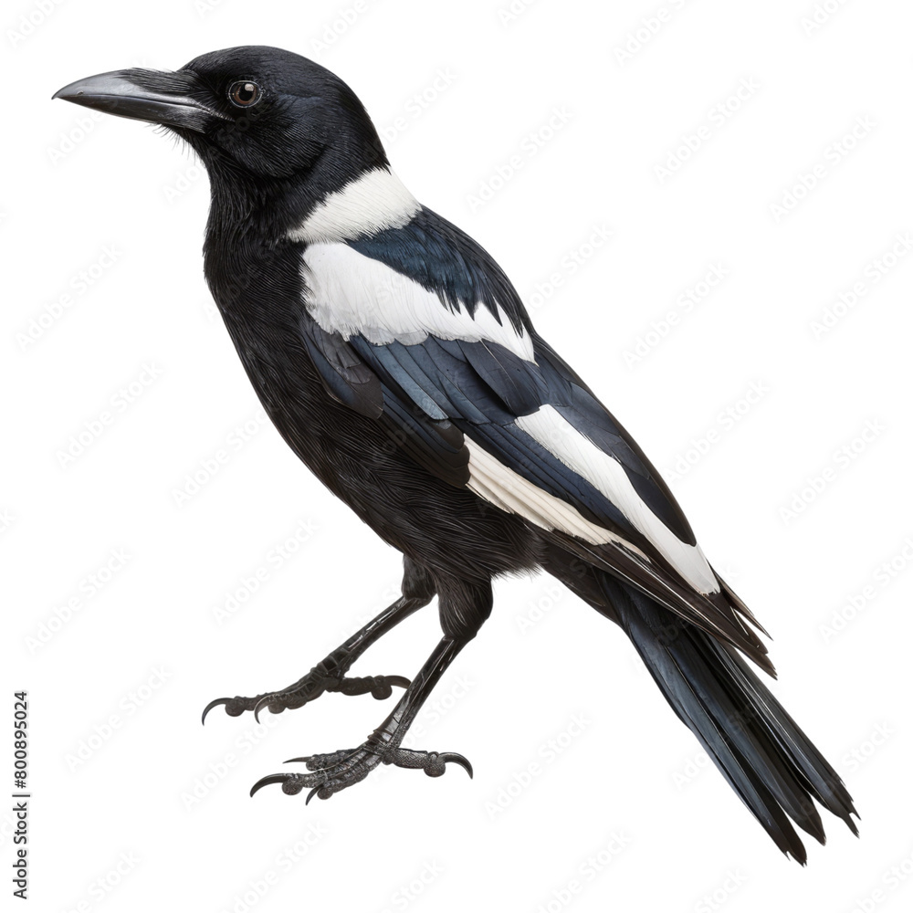 Feathered magpie isolated on transparent background Feathered magpie isolated on transparent background