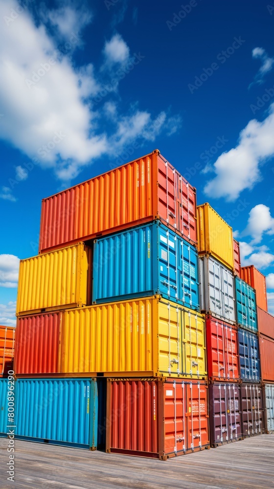 Cargo containers stacked in a colorful arrangement Cargo containers stacked in a colorful arrangement