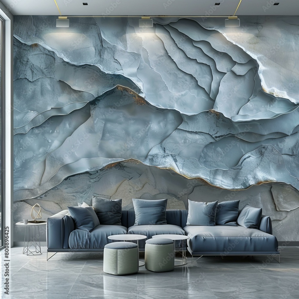 Fototapeta premium Blue and Gray Marble Texture with Golden Veins