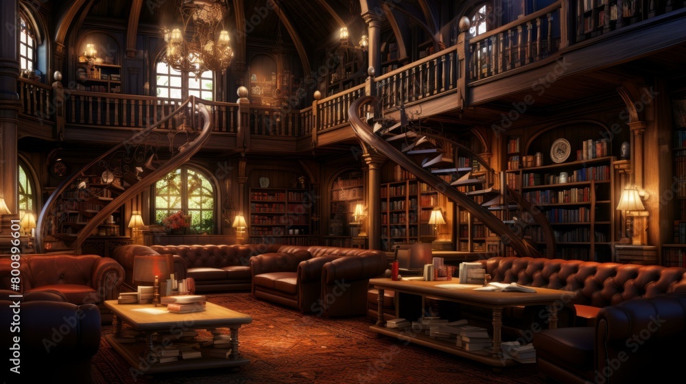 fantasy library interior with spiral staircase and bookshelves fantasy library interior with spiral staircase and bookshelves