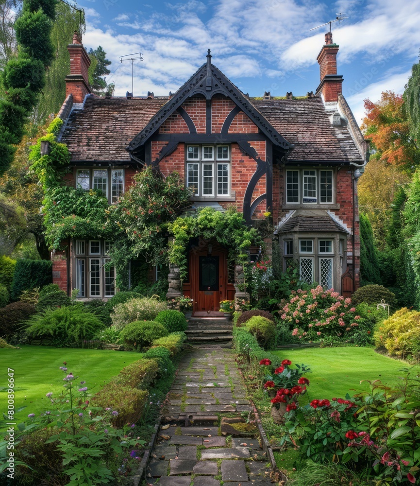 A beautiful English cottage with a garden full of flowers