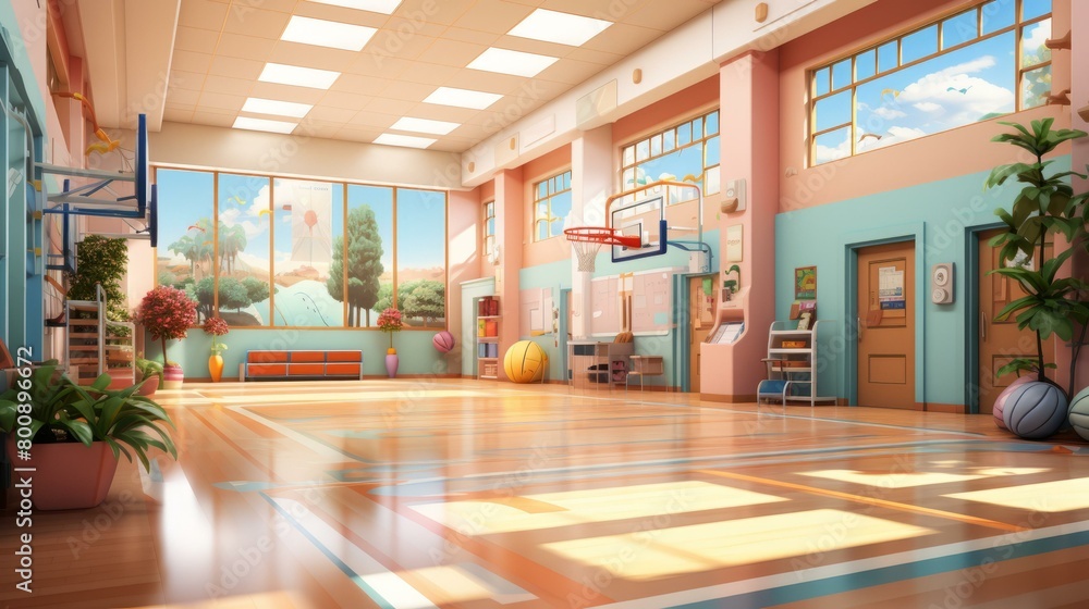 An illustration of an elementary school gym