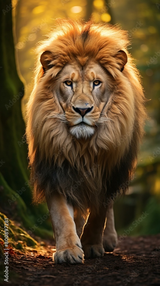 Obraz premium Lion walking in the forest