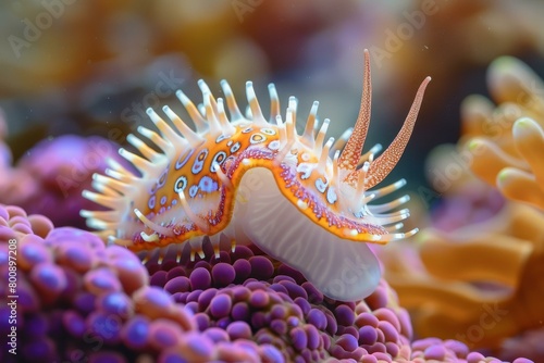 A Colorful Nudibranch Crawls on a Coral Reef
